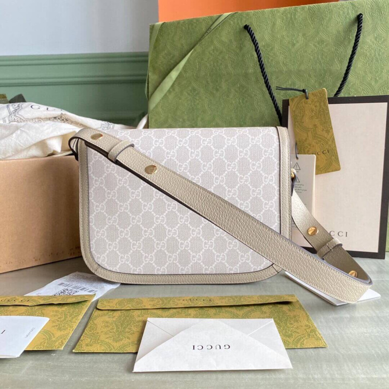 Gvc*1 Horsebit 1955 Canvas Small Shoulder Bag White Beige