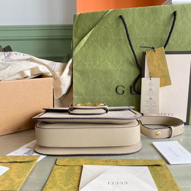 Gvc*1 Horsebit 1955 Canvas Small Shoulder Bag White Beige