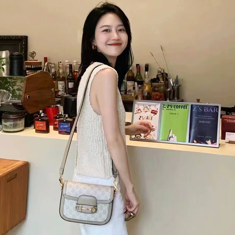 Gvc*1 Horsebit 1955 Canvas Mini Shoulder Bag White Beige