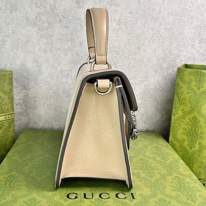 Gvc*1 dionysus top handle beige and white canvas 24x16cm