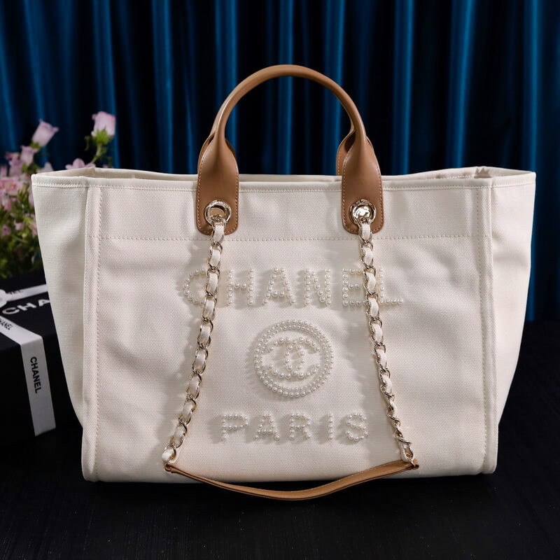 Ch**el Canvas Pearl Large Deauville Tote A66941