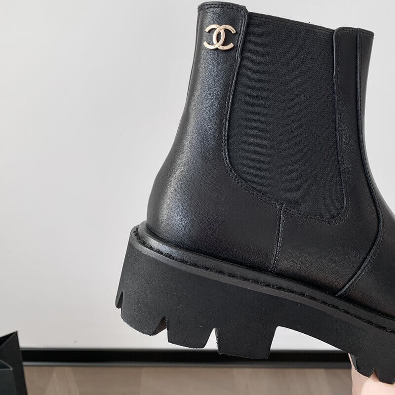 Ch**el Calfskin Cap Toe CC Ankle Boots