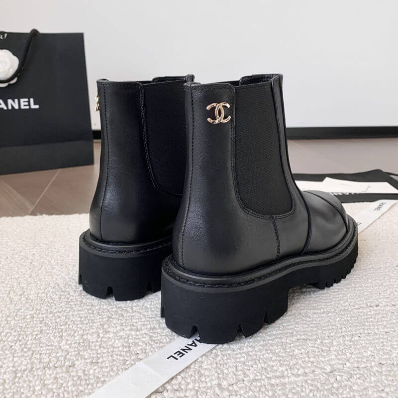 Ch**el Calfskin Cap Toe CC Ankle Boots