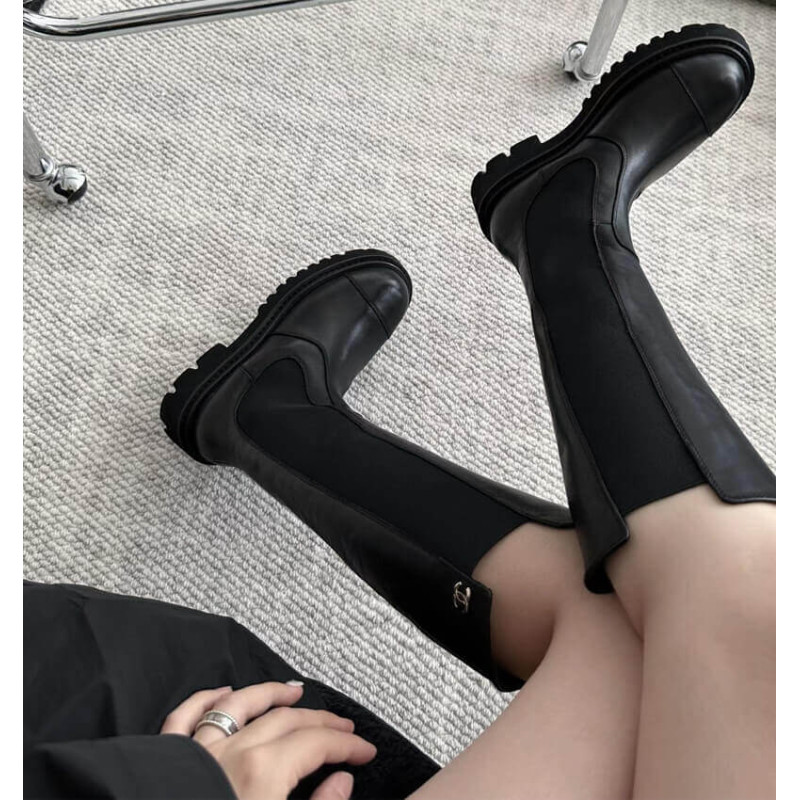 Ch**el Calfskin Cap Toe CC High Boots