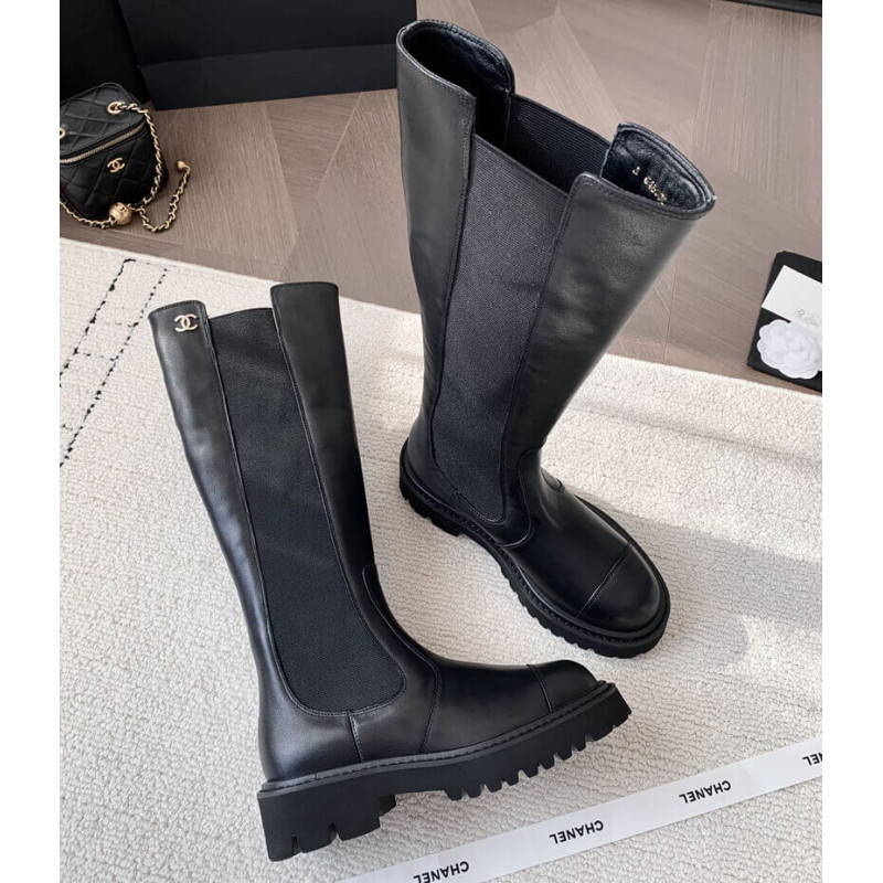 Ch**el Calfskin Cap Toe CC High Boots