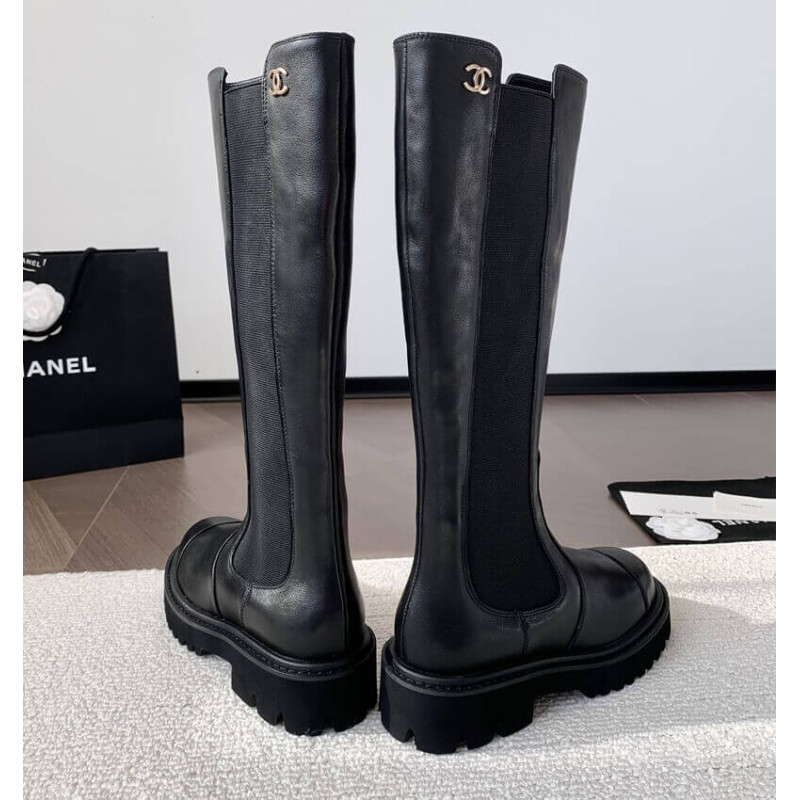 Ch**el Calfskin Cap Toe CC High Boots