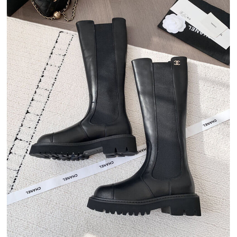 Ch**el Calfskin Cap Toe CC High Boots