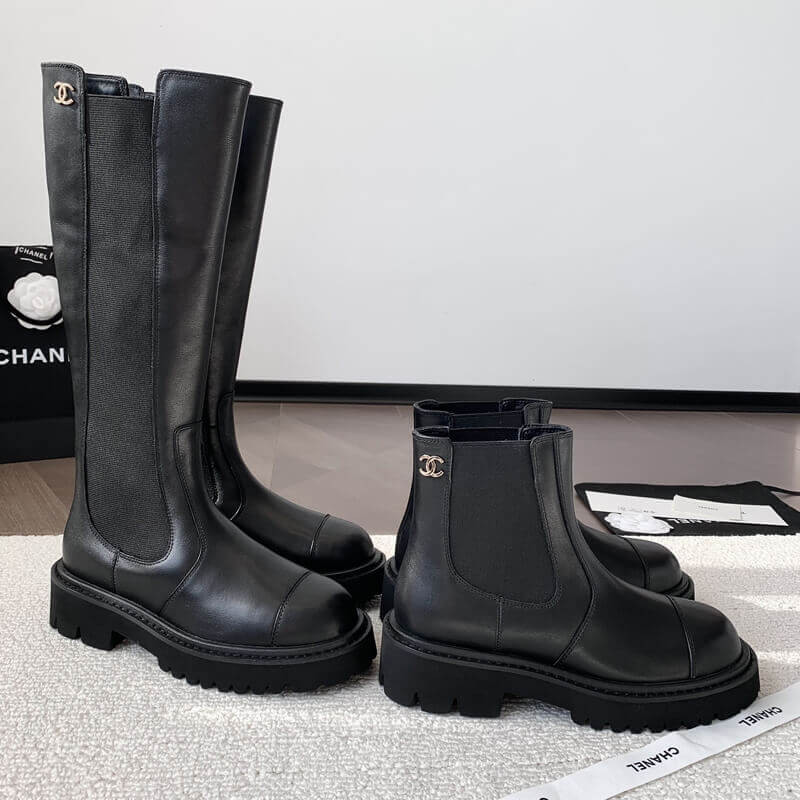 Ch**el Calfskin Cap Toe CC High Boots