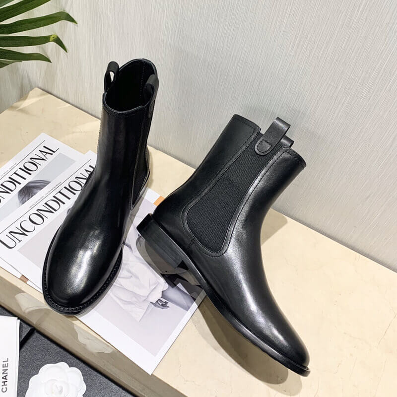 Ch**el Calfskin Cap Toe Ankle Boots