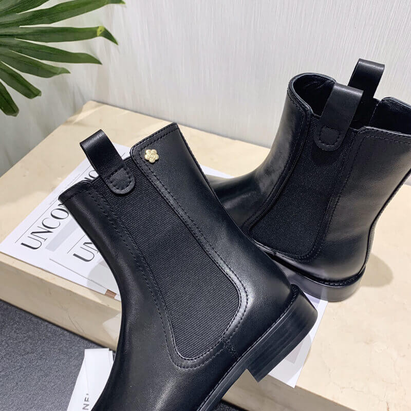 Ch**el Calfskin Cap Toe Ankle Boots