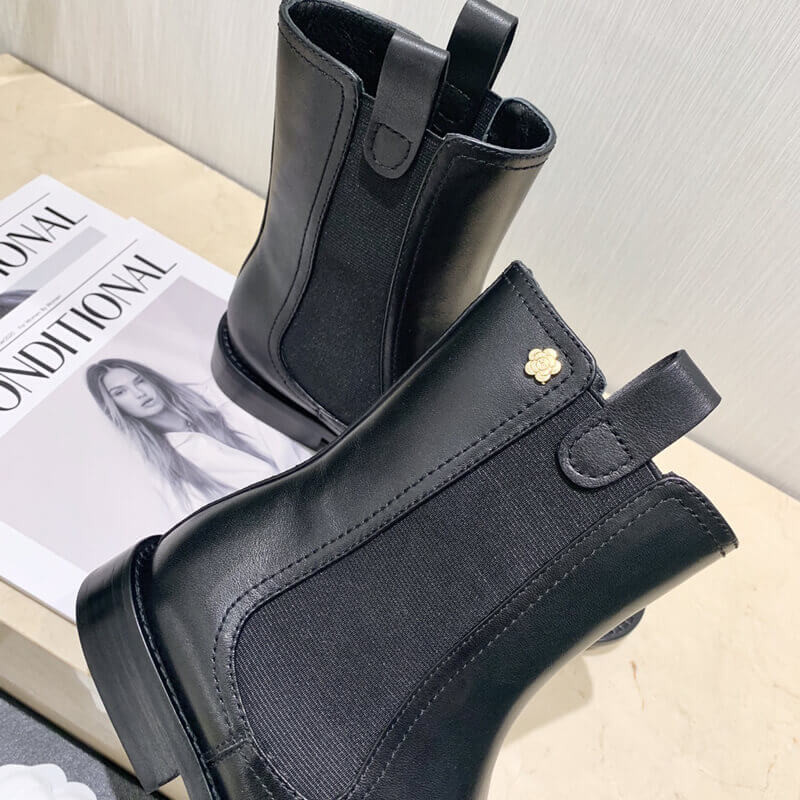 Ch**el Calfskin Cap Toe Ankle Boots