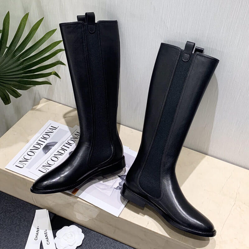 Ch**el Calfskin Cap Toe High Boots