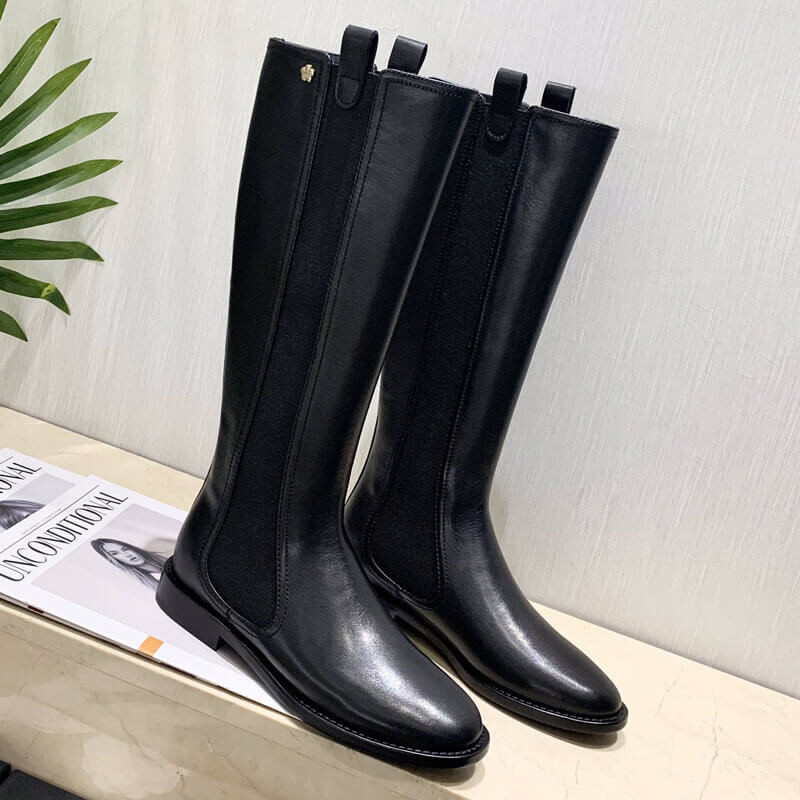 Ch**el Calfskin Cap Toe High Boots