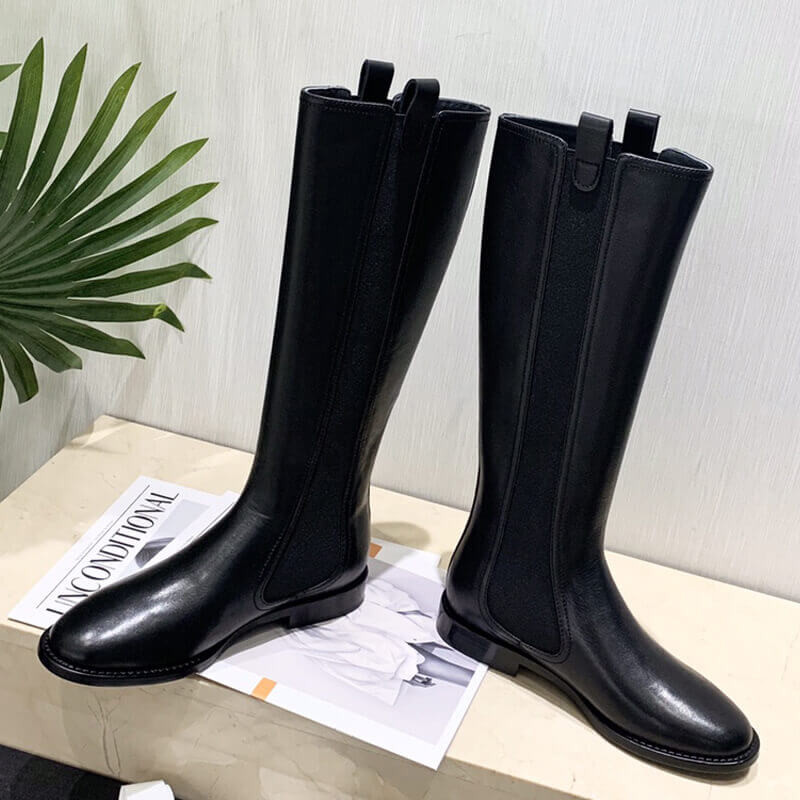 Ch**el Calfskin Cap Toe High Boots