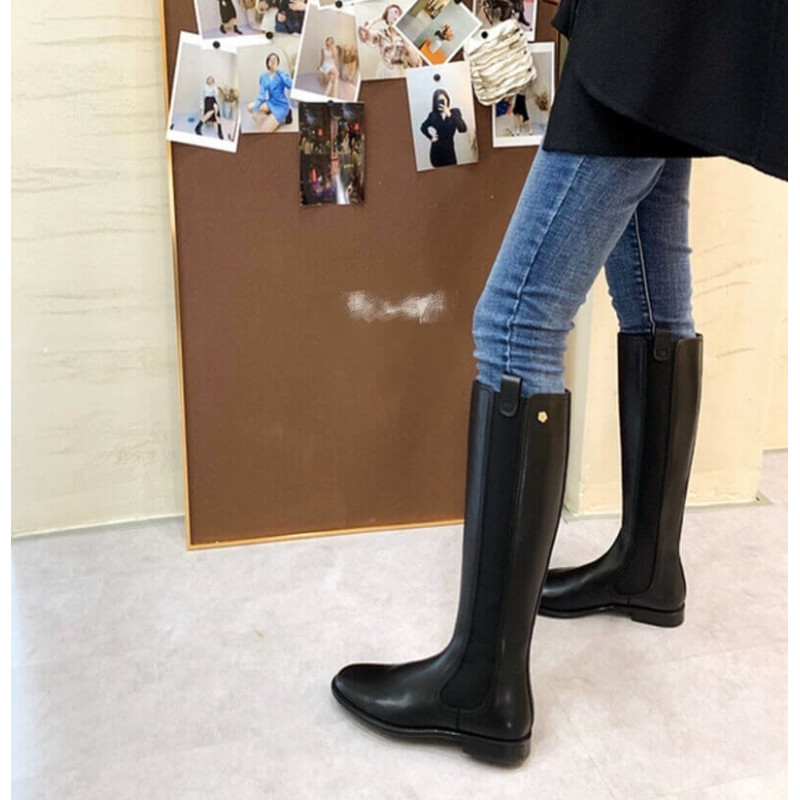 Ch**el Calfskin Cap Toe High Boots