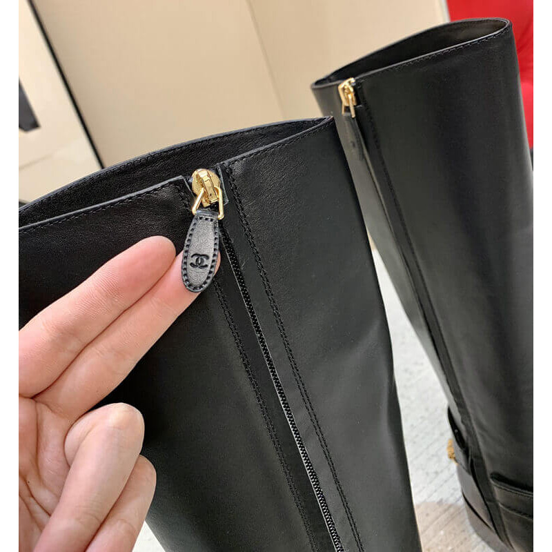 Ch**el Calfskin Chain High Boots