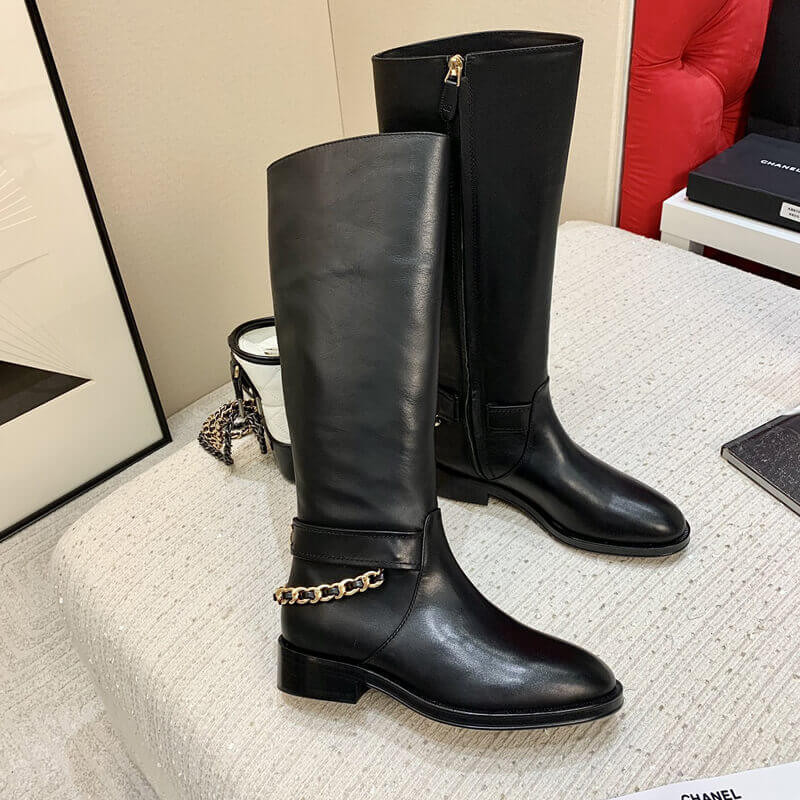 Ch**el Calfskin Chain High Boots