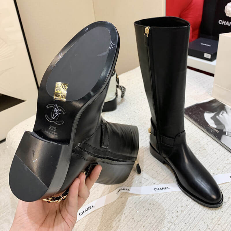 Ch**el Calfskin Chain High Boots