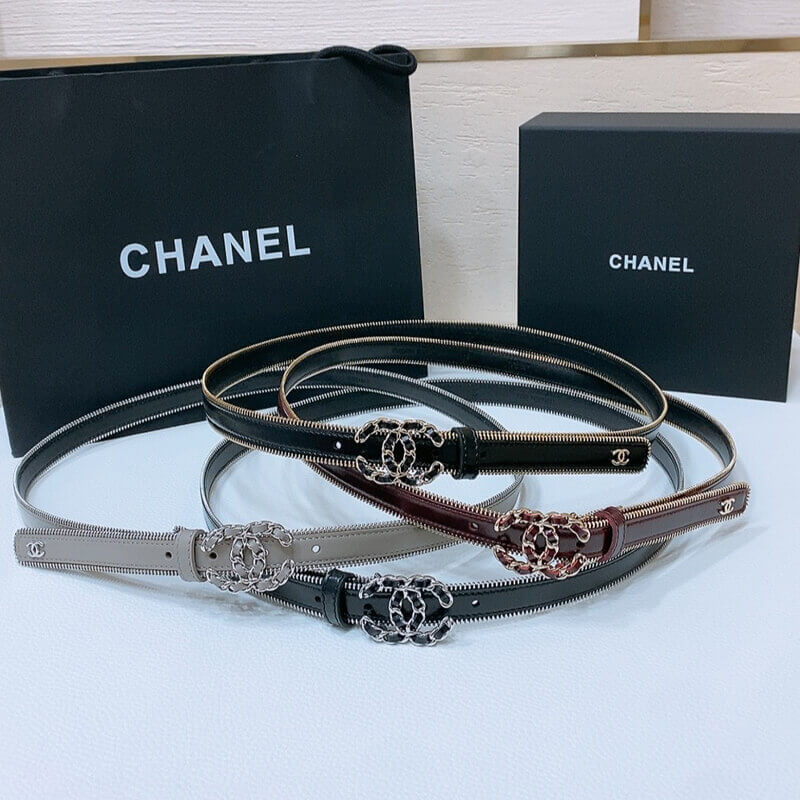 Ch**el Calfskin Belt Metal Double C Buckle 20mm