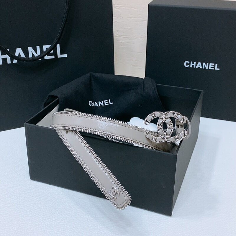 Ch**el Calfskin Belt Metal Double C Buckle 20mm