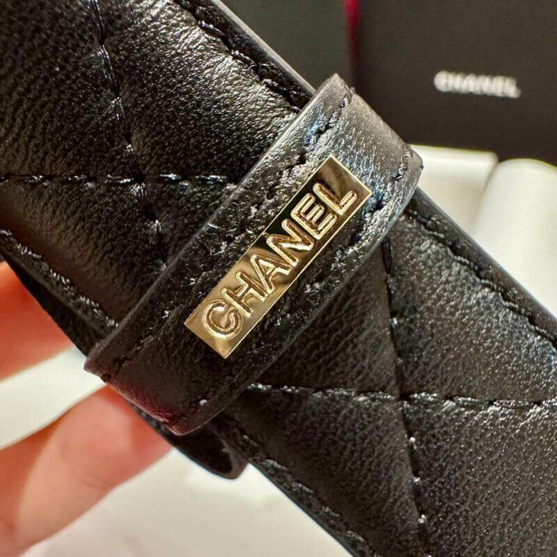 Ch**el Black Quilted Calfskin CC Chain Belt