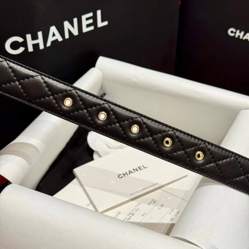 Ch**el Black Quilted Calfskin CC Chain Belt