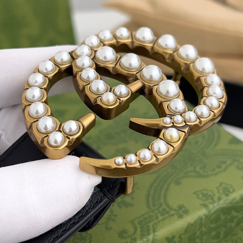 Gvc*1 Black Double G Pearl 40mm Belt 453260