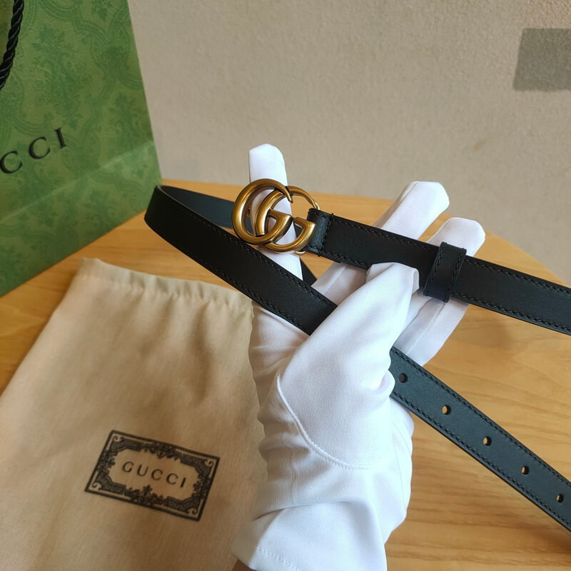 Gvc*1 Calfskin Double G 20mm Belt with Antiqued Brass Buckle 409417