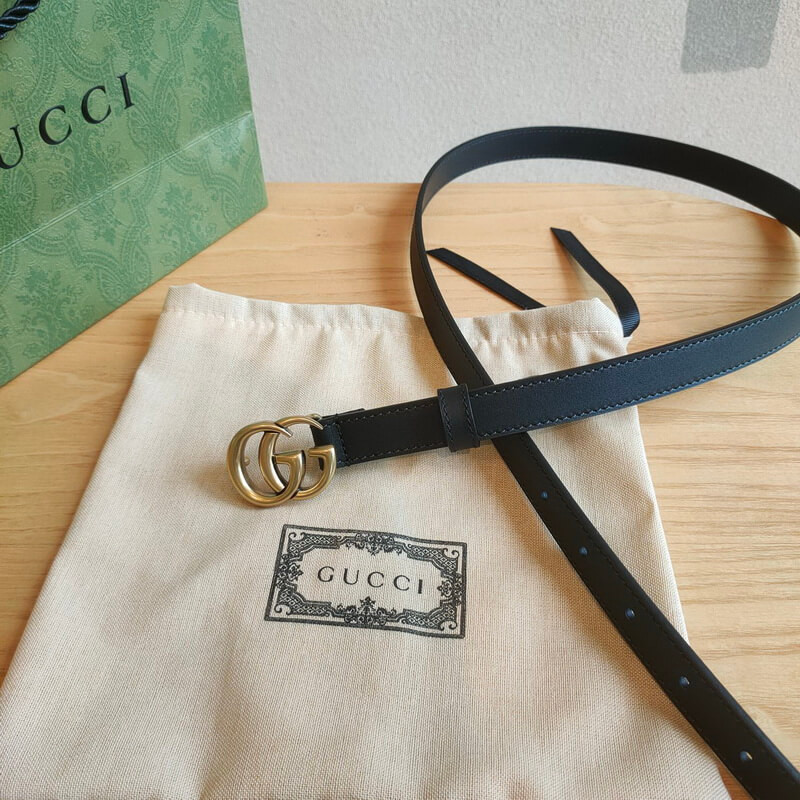 Gvc*1 Calfskin Double G 20mm Belt with Antiqued Brass Buckle 409417