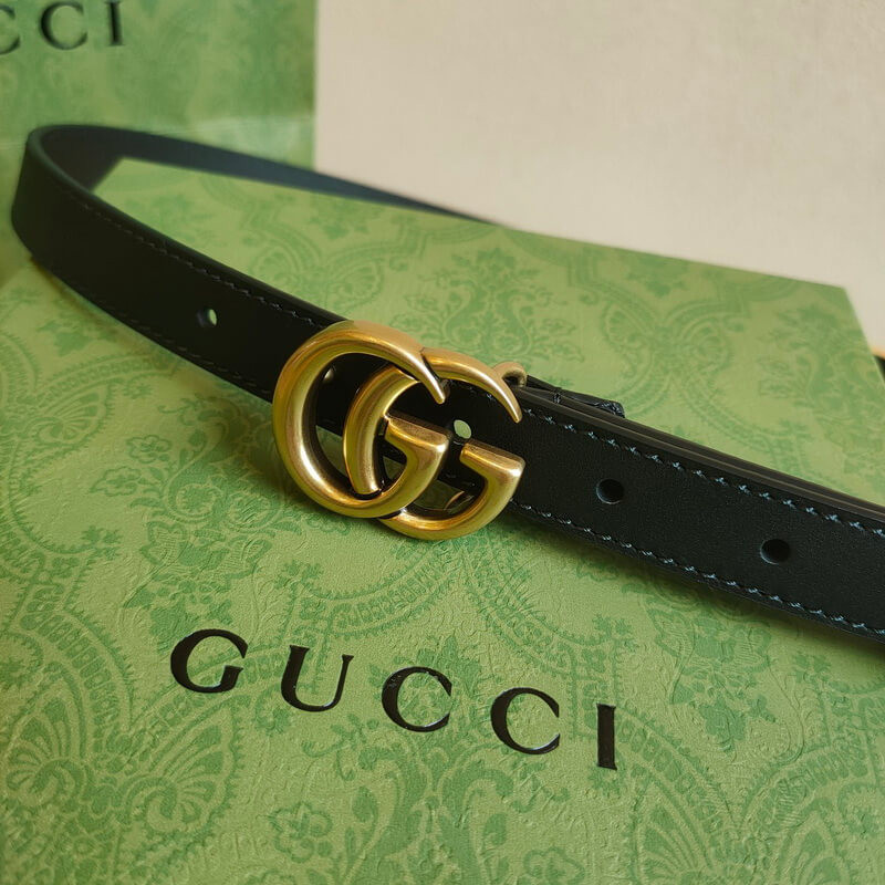 Gvc*1 Calfskin Double G 20mm Belt with Antiqued Brass Buckle 409417