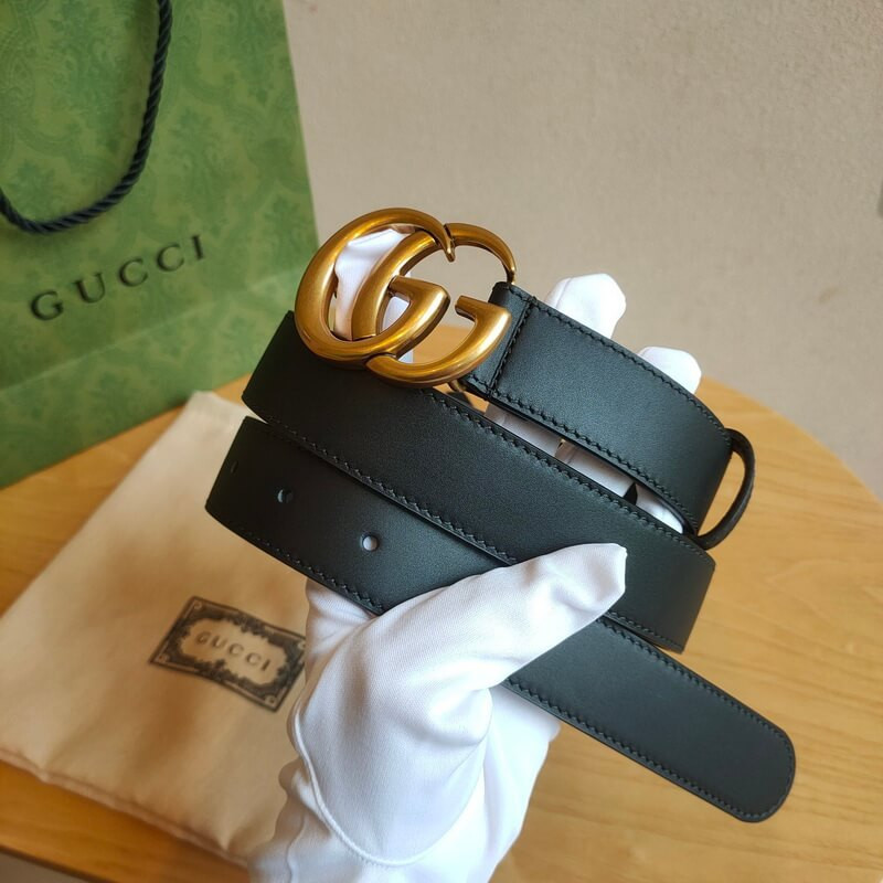 Gvc*1 Calfskin Double G 30mm Belt with Antiqued Brass Buckle 400593