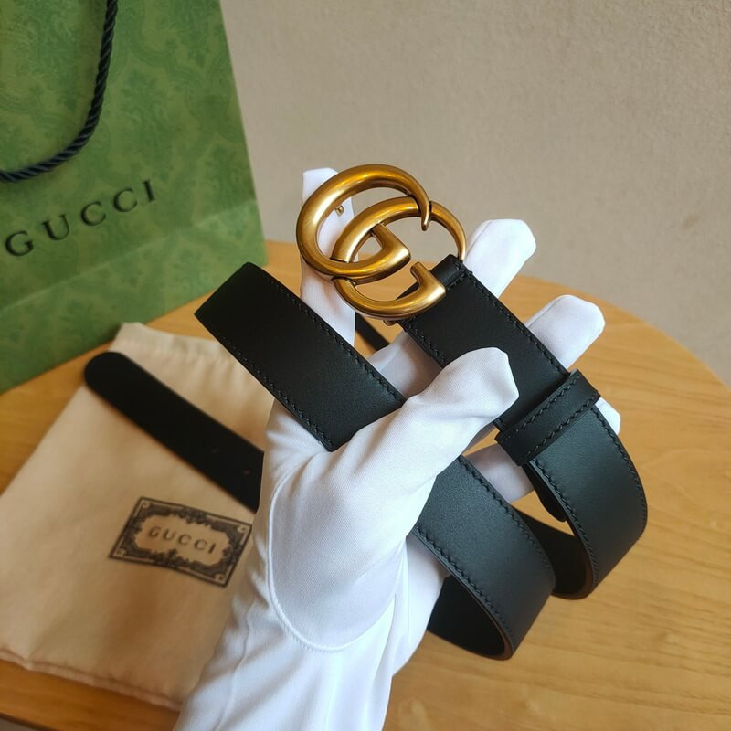 Gvc*1 Calfskin Double G 30mm Belt with Antiqued Brass Buckle 400593