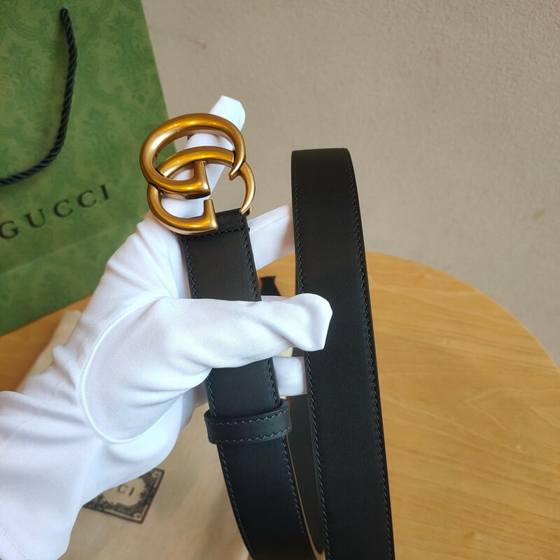 Gvc*1 Calfskin Double G 30mm Belt with Antiqued Brass Buckle 400593