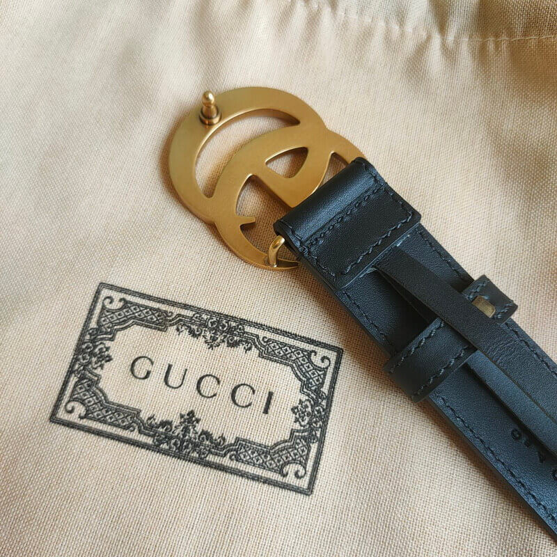 Gvc*1 Calfskin Double G 30mm Belt with Antiqued Brass Buckle 400593