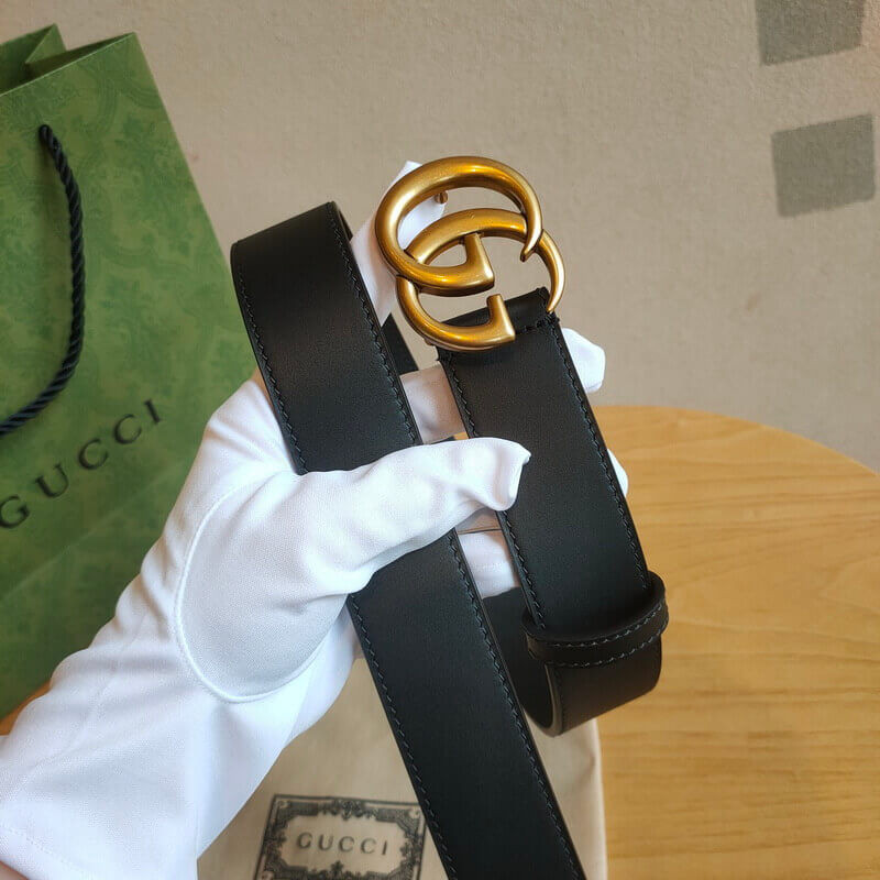 Gvc*1 Calfskin Double G 34mm Belt with Antiqued Brass Buckle 400593