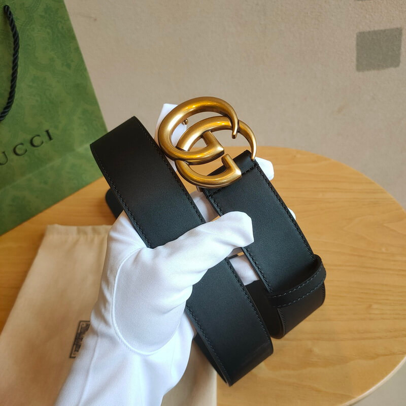 Gvc*1 Calfskin Double G 38mm Belt with Antiqued Brass Buckle 400593