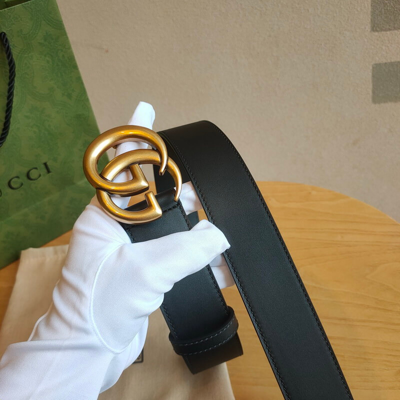 Gvc*1 Calfskin Double G 38mm Belt with Antiqued Brass Buckle 400593