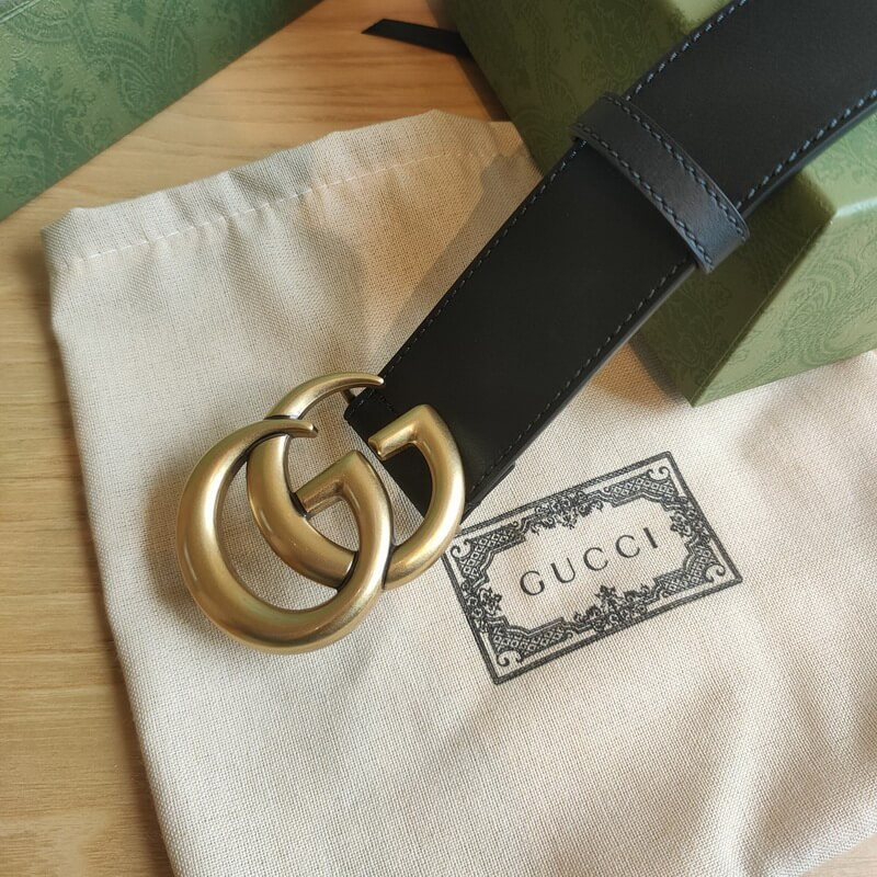 Gvc*1 Calfskin Double G 38mm Belt with Antiqued Brass Buckle 400593