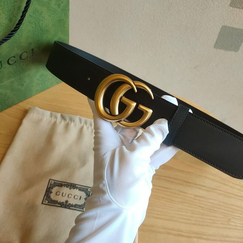 Gvc*1 Calfskin Double G 38mm Belt with Antiqued Brass Buckle 400593