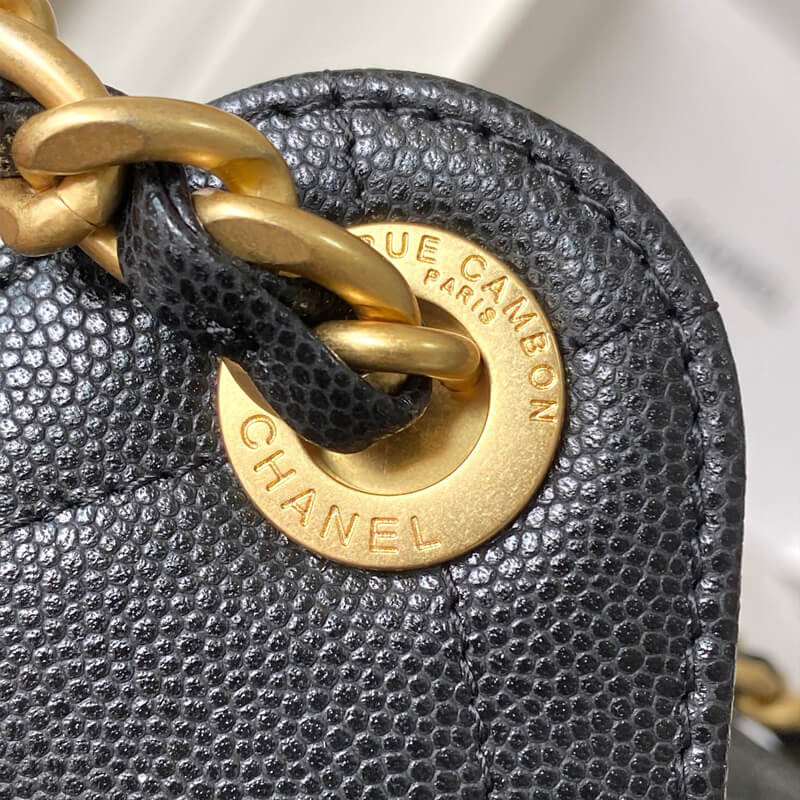 Ch**el 25 Small Hobo Bag Black Grained Calfskin AS5293