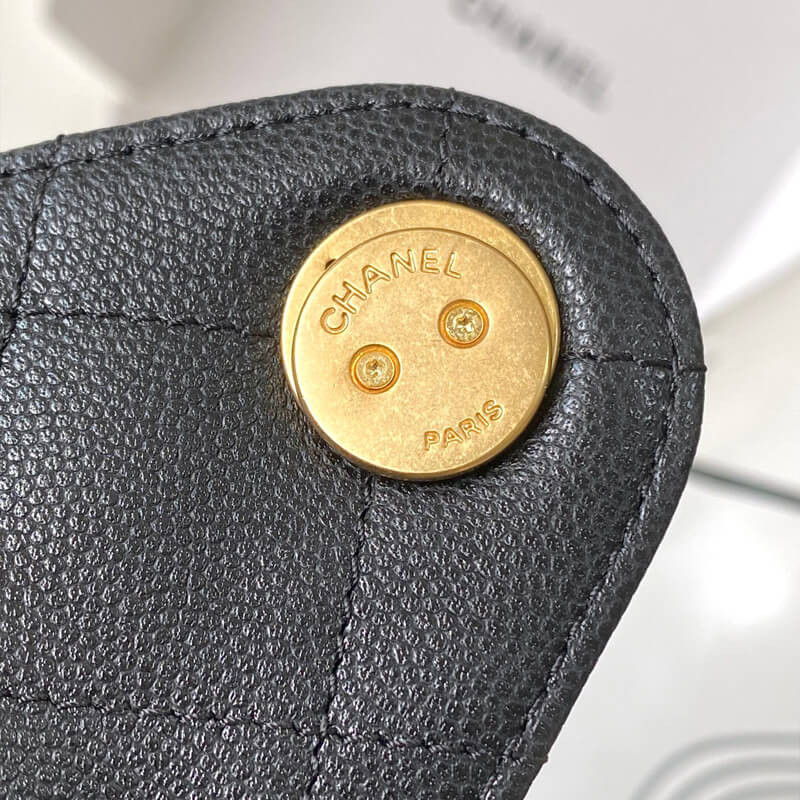 Ch**el 25 Small Hobo Bag Black Grained Calfskin AS5293