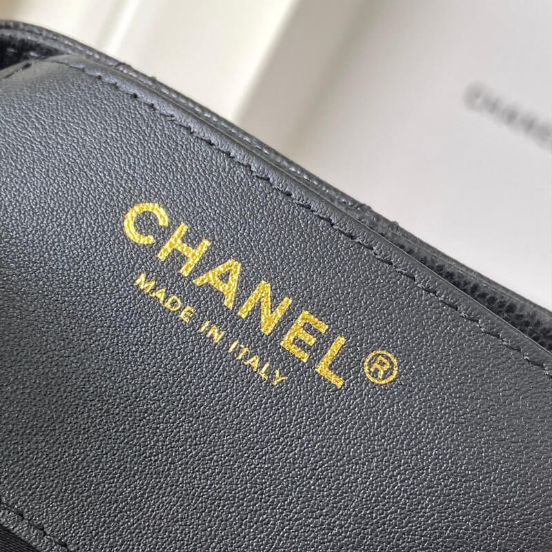 Ch**el 25 Small Hobo Bag Black Grained Calfskin AS5293