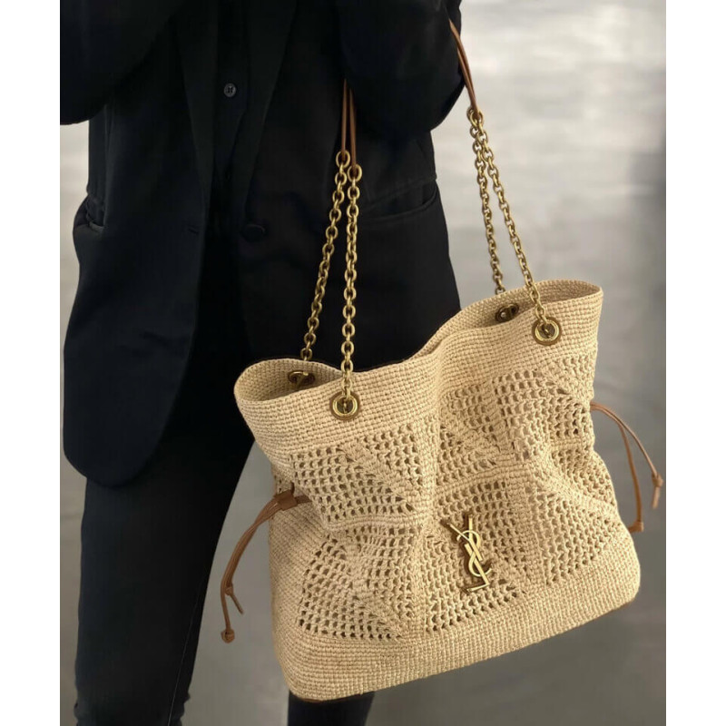 Sa1nt Lau*nt Jamie Leather-Trimmed Raffia Tote Bag