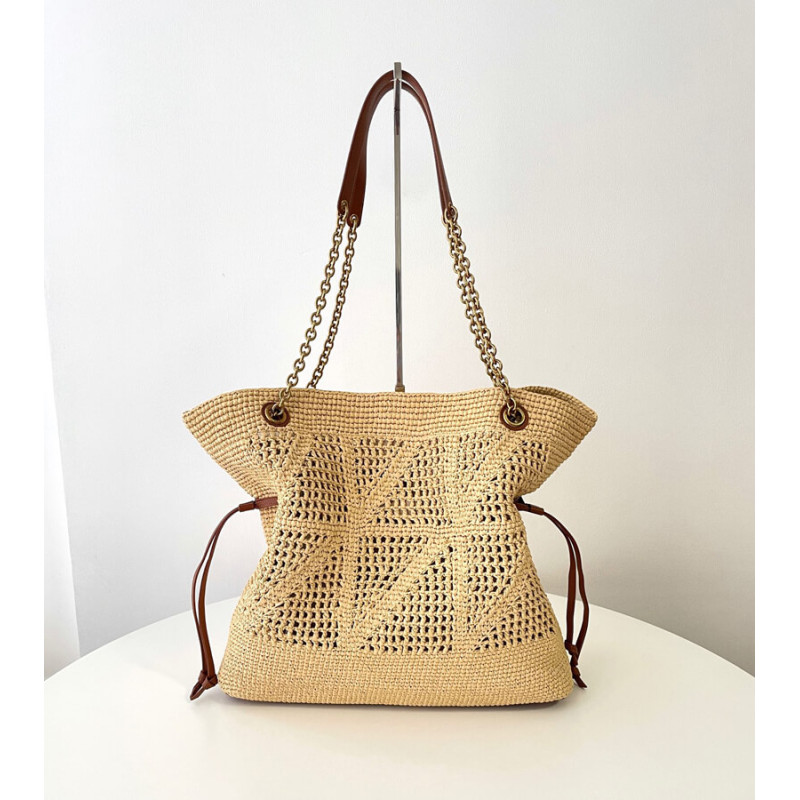 Sa1nt Lau*nt Jamie Leather-Trimmed Raffia Tote Bag