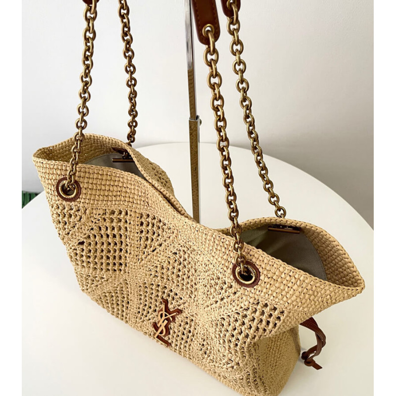 Sa1nt Lau*nt Jamie Leather-Trimmed Raffia Tote Bag