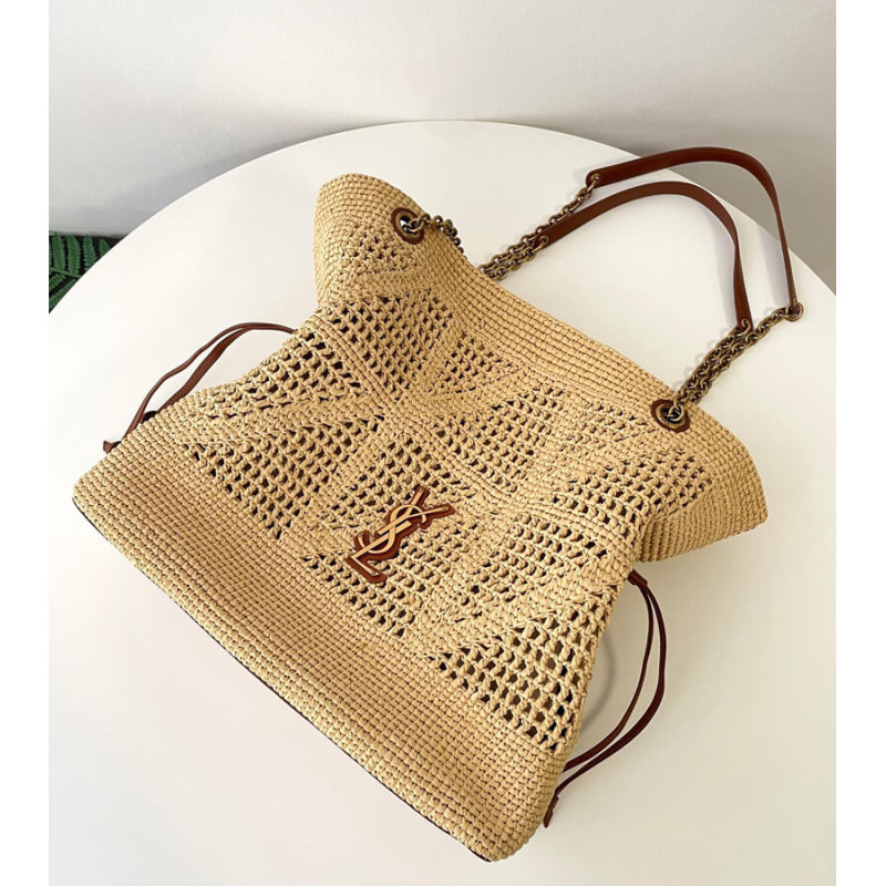 Sa1nt Lau*nt Jamie Leather-Trimmed Raffia Tote Bag