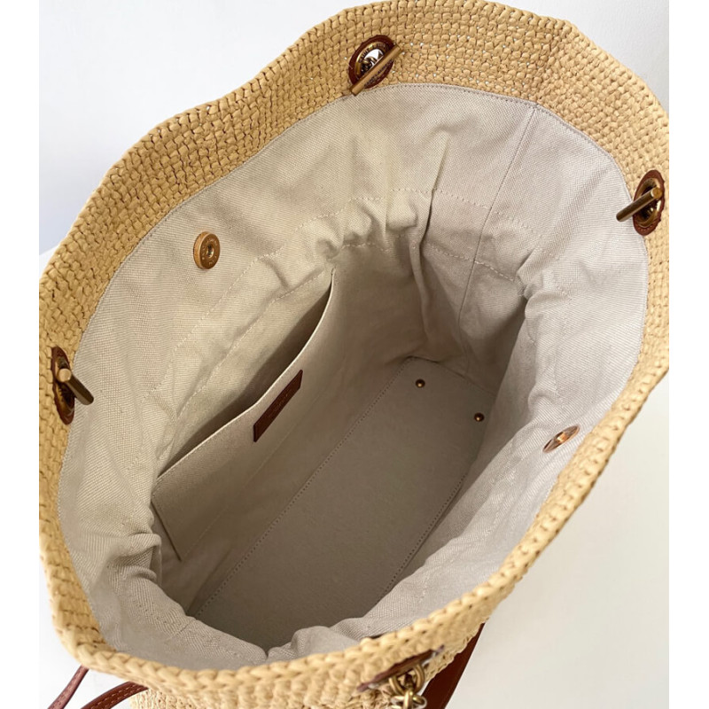 Sa1nt Lau*nt Jamie Leather-Trimmed Raffia Tote Bag