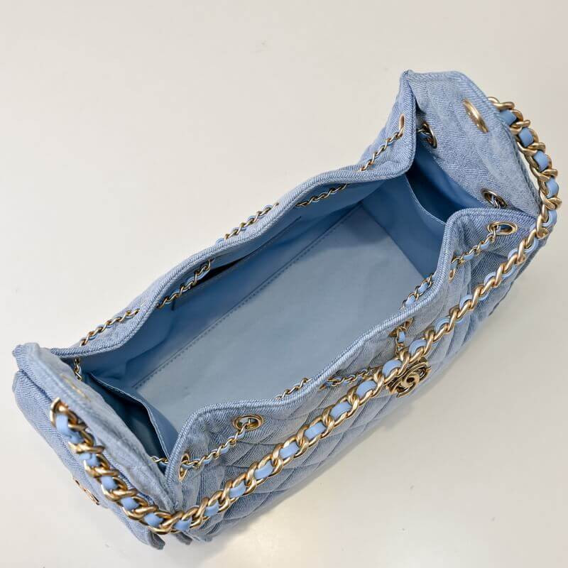 Ch**el 25 Small Handbag Hobo Washed Denim Blue