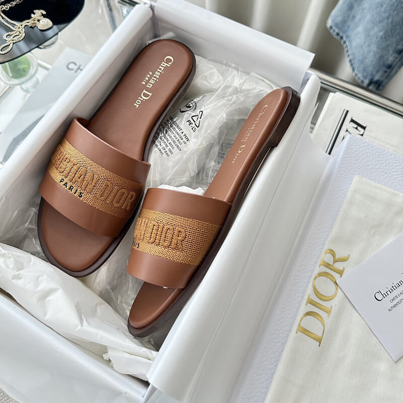 D10r Dway Slide Calfskin and Embroidered Cotton