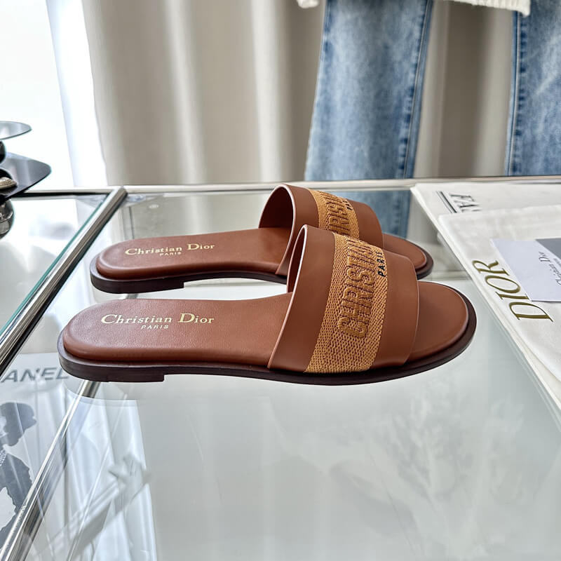 D10r Dway Slide Calfskin and Embroidered Cotton